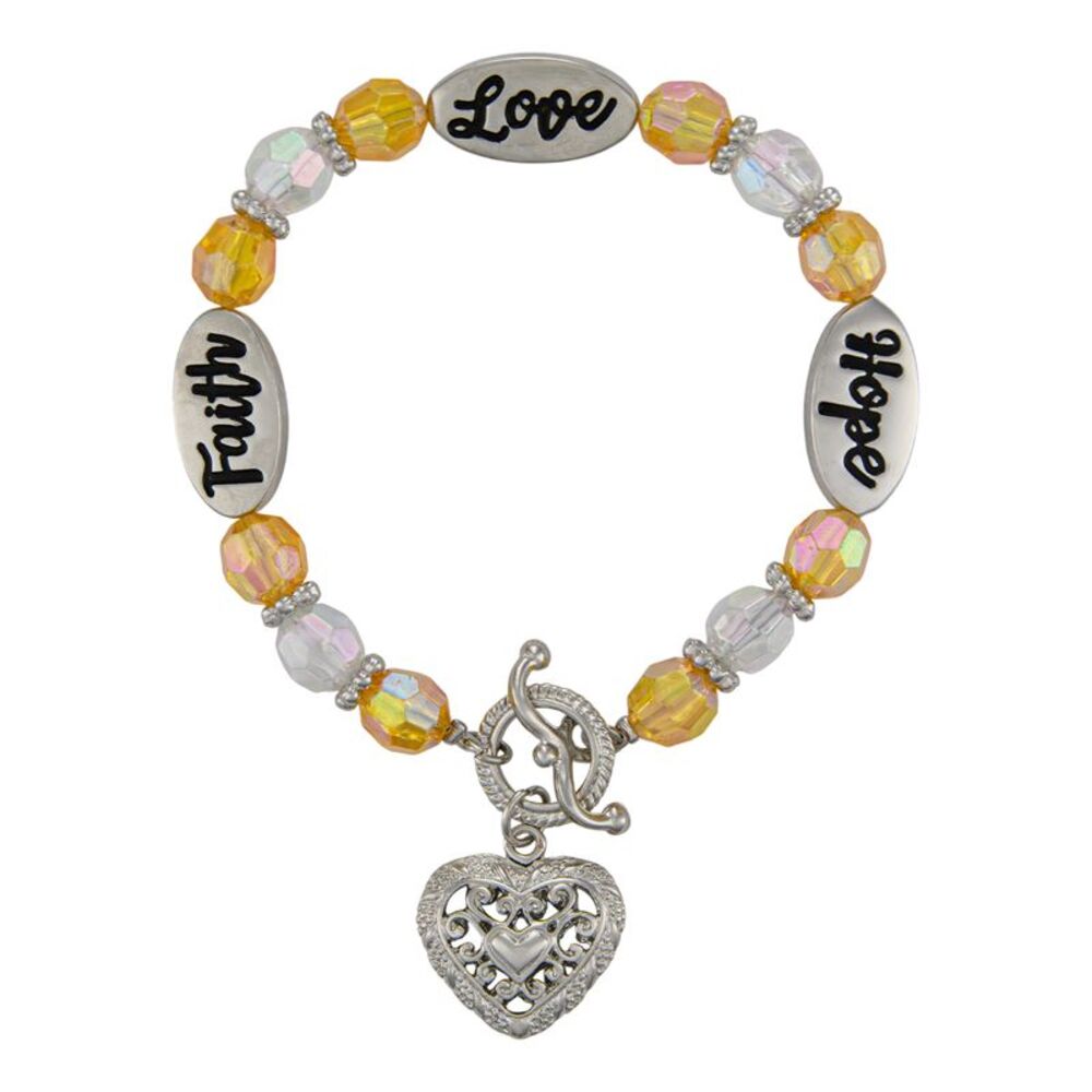 Faith Hope Love Beaded November Birthstone Bracelet with Silver Heart Charm